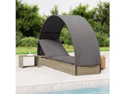 Multidom Lehátko s okrúhlou strechou sivé 211x57x140 cm polyratan