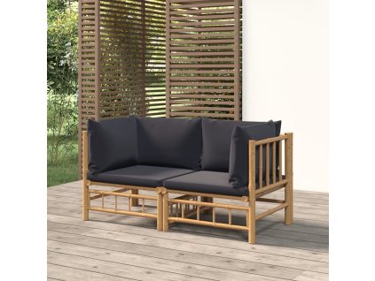 Multidom Záhradné rohové pohovky s tmavosivými vankúšmi 2 ks bambus