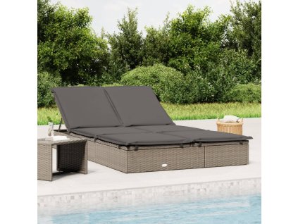 Multidom 2-miestne opaľovacie lehátko s vankúšmi sivé polyratanové