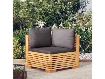 Multidom Záhradná rohová pohovka s tmavosivými vankúšmi masívny teak