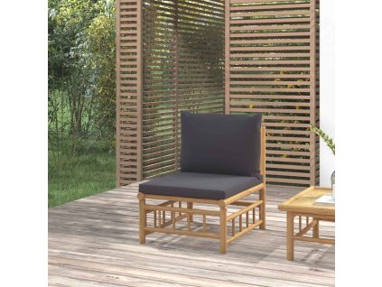 Multidom Záhradná stredová pohovka s tmavosivými vankúšmi bambus