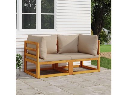 Multidom Sekčné rohové pohovky 2 ks sivohnedé vankúše masívna akácia