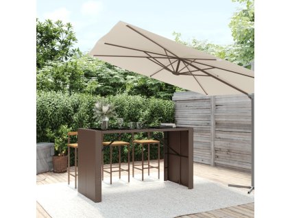 Multidom Barový stôl so sklenenou doskou hnedý 185x80x110 cm polyratan