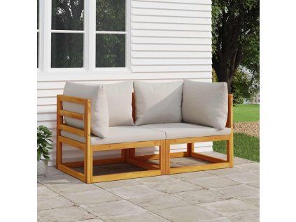 Multidom Sekčné rohové pohovky 2 ks bledosivé vankúše masívna akácia