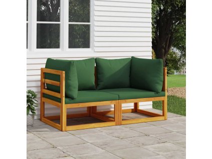 Multidom Sekčné rohové pohovky 2 ks so zelenými vankúšmi masívna akácia
