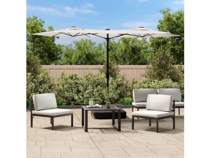 Multidom Záhradný slnečník, dvojitá strieška+LED, pieskový 316x145 cm