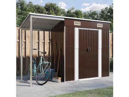 Multidom Záhradná kôlňa predĺžená strecha hnedá 277x107x181 cm oceľ