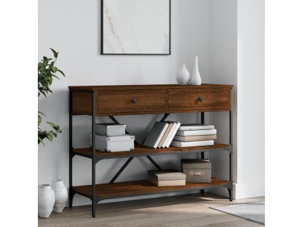 Multidom Konzolový stolík so zásuvkami a policami hnedý dub kompo. drevo