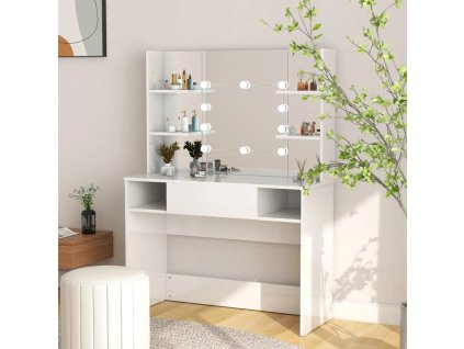 Multidom Toaletný stolík s LED svetlami 100x40x135 cm MDF lesklý biely