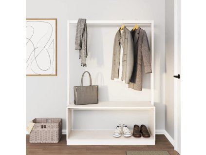 Multidom Vešiak na šaty s botníkom biely 113x40x157,5cm masívna borovica