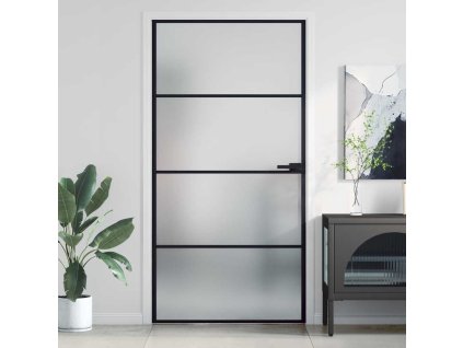 Multidom Vnútorné dvere tenké čierne 102,5x201,5cm tvrdené sklo a hliník