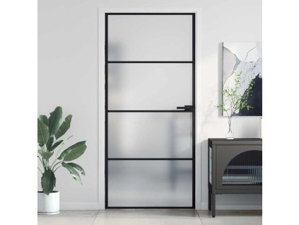 Multidom Vnútorné dvere tenké čierne 93x201,5 cm tvrdené sklo a hliník