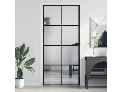 Multidom Vnútorné dvere tenké čierne 93x201,5 cm tvrdené sklo a hliník