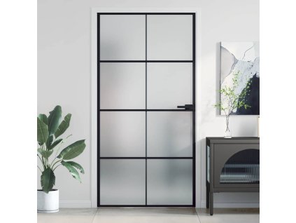 Multidom Vnútorné dvere tenké čierne 102,5x201,5cm tvrdené sklo a hliník