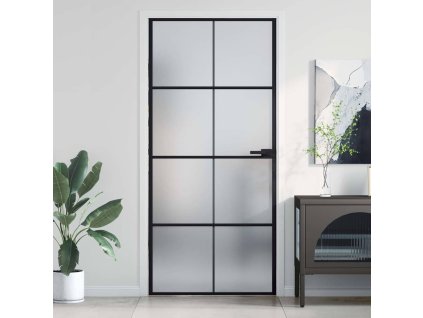 Multidom Vnútorné dvere tenké čierne 93x201,5 cm tvrdené sklo a hliník