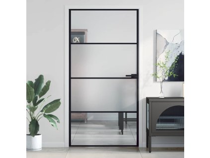 Multidom Vnútorné dvere tenké čierne 102,5x201,5cm tvrdené sklo a hliník