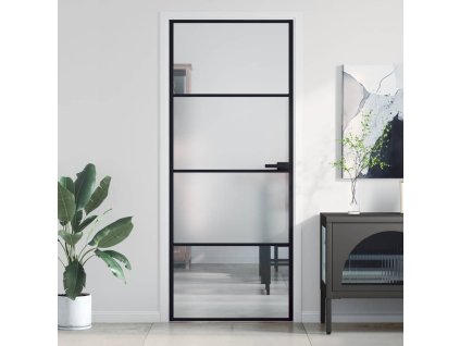 Multidom Vnútorné dvere tenké čierne 83x201,5 cm tvrdené sklo a hliník