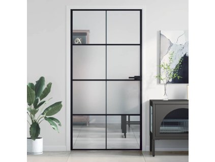 Multidom Vnútorné dvere tenké čierne 102,5x201,5cm tvrdené sklo a hliník