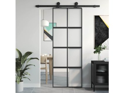 Multidom Posuvné dvere čierne 76x205 cm tvrdené sklo a hliník