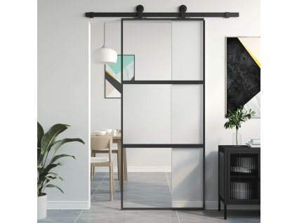 Multidom Posuvné dvere čierne 90x205 cm tvrdené sklo a hliník