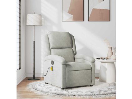 Multidom Masážne sklápacie kreslo bledosivé zamatové