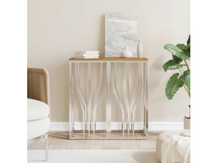 Multidom Konzolový stolík strieborný nerezová oceľ a akáciový masív