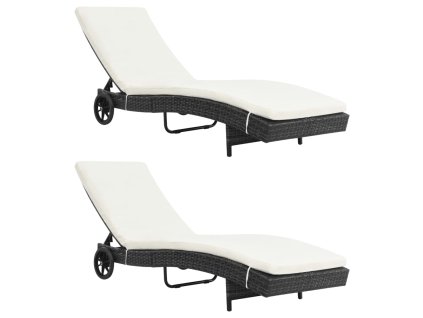 Multidom Lehátka 2 ks s kolieskami a podložkami polyratan čierne