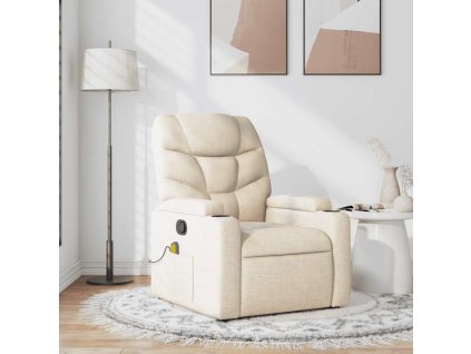 Multidom Sklápacie masážne kreslo krémové látkové