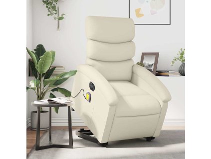 Multidom Elektrické zdvíhacie masážne sklápacie kreslo krémové umel.koža