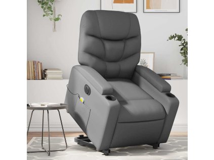 Multidom Elektrické zdvíhacie masážne sklápacie kreslo sivé umelá koža