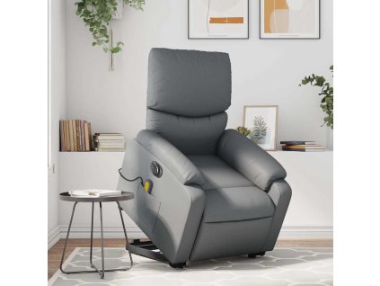 Multidom Elektrické zdvíhacie masážne sklápacie kreslo sivé umelá koža