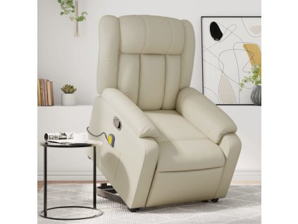 Multidom Zdvíhacie masážne sklápacie kreslo krémové umelá koža