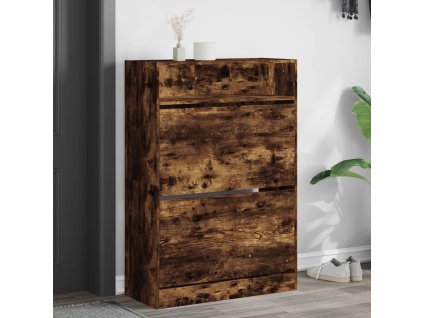 Multidom Botník s 2 výklopnými zásuvkami dymový dub 80x34x116 cm