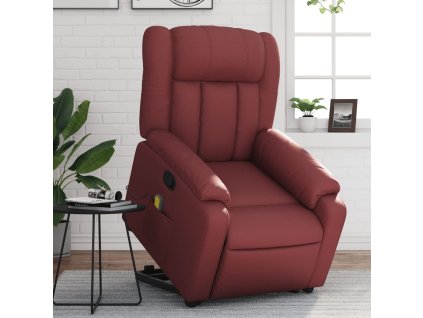 Multidom Zdvíhacie masážne sklápacie kreslo vínovočervené umelá koža