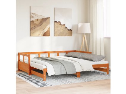 Multidom Vysúvacia denná posteľ s matracmi, hnedá 90x200 cm, borovica