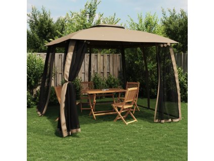 Multidom Altánok dvojitá strecha sieťovinové steny sivohnedý 2,93x2,93 m