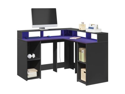 Multidom Stôl s LED svetlami čierny 130x130x91 cm kompozitné drevo