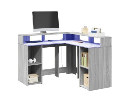 Multidom Stôl s LED svetlami sivá sonoma 130x130x91 cm kompozitné drevo