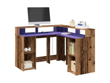 Multidom Stôl s LED svetlami staré drevo 130x130x91 cm kompozitné drevo