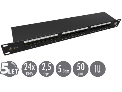 19'' patch panel Solarix 24 x RJ45 CAT5E STP 1U SX24-5E-STP-BK-N