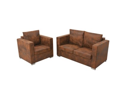 Multidom Súprava 2 sedačiek z umelej semišovej kože