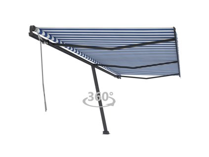 Multidom Stojaca ručne zaťahovacia markíza 600x300 cm modro-biela