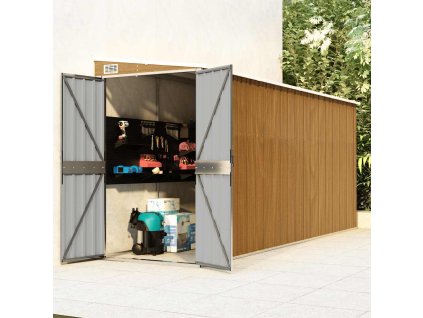 Multidom Záhradný domček na stenu hnedý 118x382x178 cm pozinkovaná oceľ