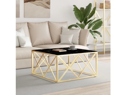 Multidom Konferenčný stolík zlatý 80x80x40 cm nerezová oceľ a sklo