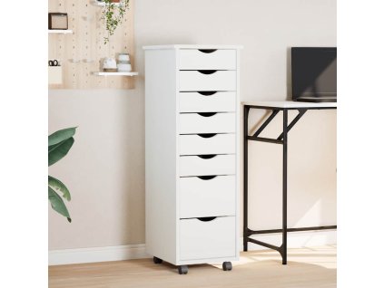 Multidom Skrinka so zásuvkami na kolieskach MOSS biela masívna borovica