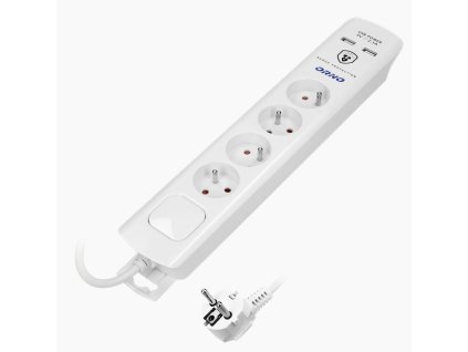 Predlžovací kábel ORNO OR-AE-13243/W/3M, 4x zásuvka, 2xUSB 2,1A, biela, 3m