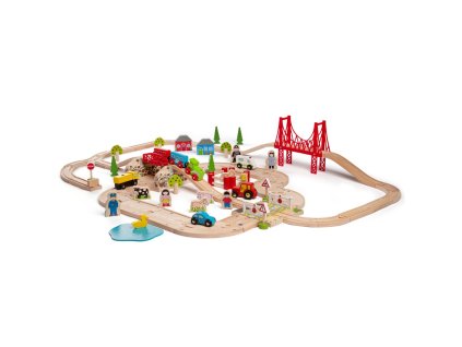 Bigjigs Rail Drevená vláčiková dráha s vidieckou cestou 80 kusov