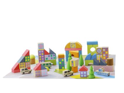 Jeujura Dřevěná stavebnice Městečko z kostek 50 dílů
