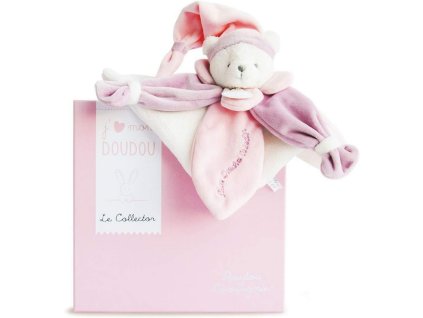 Doudou Dárková sada - plyšový usínáček růžový medvídek 24 cm