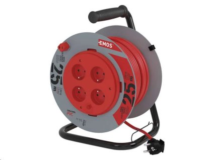 PVC predlžovací kábel na bubne - 4 zásuvky 25 m s pevným stredom